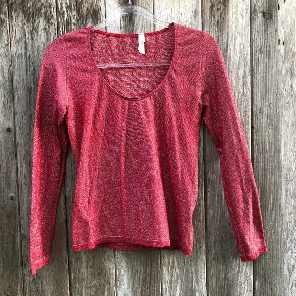 Victoria's Secret Tops - Victoria's Secret Red Sparkly Long Sleeve Scoop Neck Top Large
